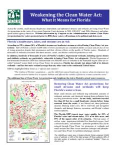 Weakening the Clean Water Act: What It Means for Florida Across the country, small streams (headwater, intermittent, and ephemeral streams) and wetlands are losing Clean Water Act protections in the wake of two recent Su