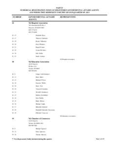 PART II NUMERICAL REGISTRATION INDEX OF REGISTERED GOVERNMENTAL AFFAIRS AGENTS AND WHOM THEY REPRESENT FOR THE SECOND QUARTER OF 2013 NUMBER 10