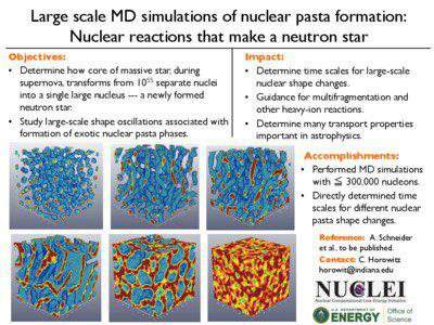 Large scale MD simulations of nuclear pasta formation: Nuclear reactions that make a neutron star Objectives: 	 
 •  Determine how core of massive star, during