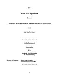2014  Fixed Price Agreement Between  Community Action Partnership, Lewiston, Nez Perce County, Idaho