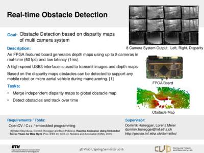 Real-time Obstacle Detection Goal: Obstacle Detection based on disparity maps of multi camera system 8 Camera System Output: Left, Right, Disparity Description: