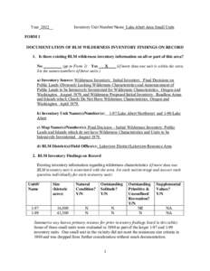 Wilderness study area / Wilderness / Protected areas of the United States / Inventory