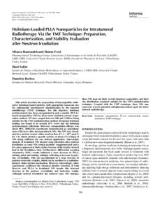 Holmium-Loaded PLLA Nanoparticles for Intratumoral Radiotherapy Via the TMT Technique: Preparation, Characterization, and Stability Evaluation after Neutron Irradiation