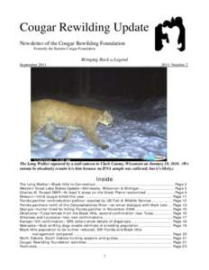 Cougar Rewilding Update Newsletter of the Cougar Rewilding Foundation Formerly the Eastern Cougar Foundation Bringing Back a Legend September 2011