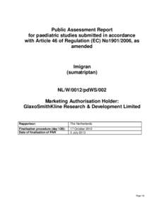 Public Assessment Report for paediatric studies submitted in accordance with Article 46 of Regulation (EC) No1901/2006, as amended  Imigran