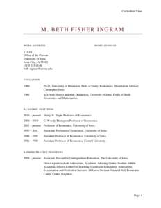 Curriculum Vitae  M. BETH FISHER INGRAM WORK ADDRESS  HOME ADDRESS
