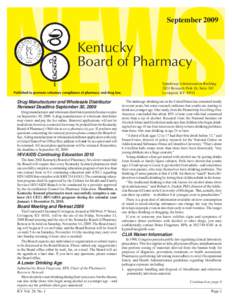 September[removed]Kentucky Board of Pharmacy Spindletop Administration Building 2624 Research Park Dr, Suite 302
