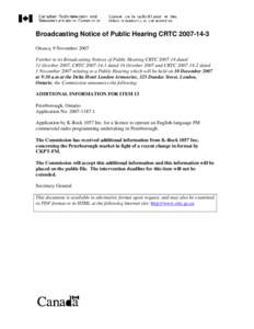 Broadcasting Notice of Public Hearing CRTC[removed]