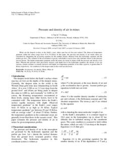 Indian Journal of Radio & Space Physics Vol. 37, February 2008, ppPressure and density of air in mines A Tan & T X Zhang Department of Physics, Alabama A & M University, Normal, Alabama 35762, USA