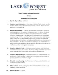 Citizen’s Budget Oversight Committee Minutes November 16, 2010 6:00 pm I.  Call Meeting to Order – 6:12 pm