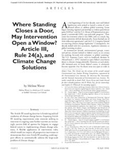 Copyright © 2012 Environmental Law Institute®, Washington, DC. Reprinted with permission from ELR®, http://www.eli.org, [removed]A R T I C L E S Where Standing Closes a Door,