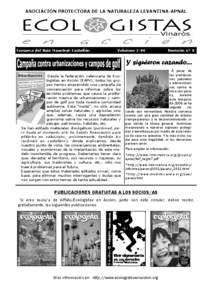ASOCIACIÓN PROTECTORA DE LA NATURALEZA LEVANTINA-APNAL  Comarca del Baix Maestrat-Castellón Volumen 2-06