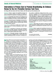 Clinical Guidelines  Annals of Internal Medicine Interventions in Primary Care to Promote Breastfeeding: An Evidence Review for the U.S. Preventive Services Task Force