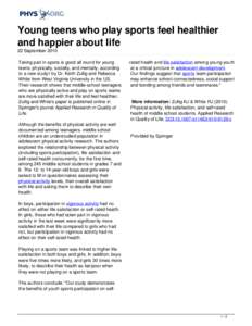 Socioeconomics / Physical Activity Guidelines for Americans / Life satisfaction / Health / Personal life / Adolescence / Human development / Educational psychology