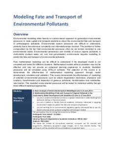 Modeling Fate and Transport of Environmental Pollutants ........................................................................................................................................... Overview Environmental m