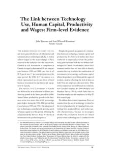 The Link between Technology Use, Human Capital, Productivity and Wages: Firm-level Evidence Julie Turcotte and Lori Whewell Rennison1 Finance Canada MARKED INCREASE IN COMPUTER USE ,