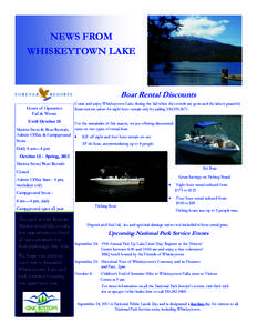 NEWS FROM WHISKEYTOWN LAKE Boat Rental Discounts Hours of Operation Fall & Winter