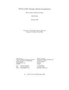 Ontologies: Principles, Methods and Applications Mike Uschold & Michael Gruninger AIAI-TR-191