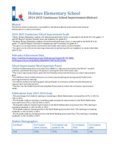   Holmes	
  Elementary	
  School	
      2014-­‐2015	
  Continuous	
  School	
  Improvement	
  Abstract	
  