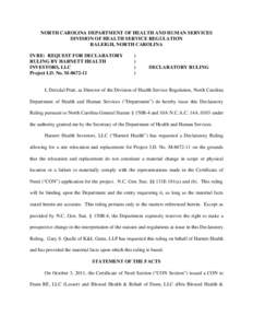 NC DHSR: Declaratory Ruling for Harnett Health Investors, LLC