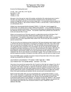 The Triglyceride / HDL-C Ratio Thomas Dayspring MD, FACP Examine the following lipid panel: TC 207 LDL-C 129 HDL-C 45 Trig 242 Non-HDL-C = 162 TG/HDL-C = 5.3