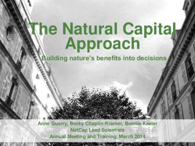 The Natural Capital Approach Building nature’s benefits into decisions Anne Guerry, Becky Chaplin-Kramer, Bonnie Keeler NatCap Lead Scientists