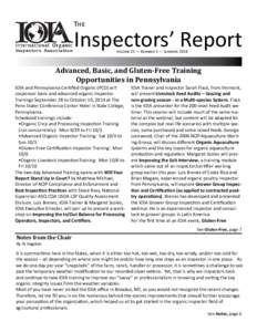 The  Inspectors’ Report Volume 23 — Number 3 — Summer[removed]Advanced, Basic, and Gluten-Free Training