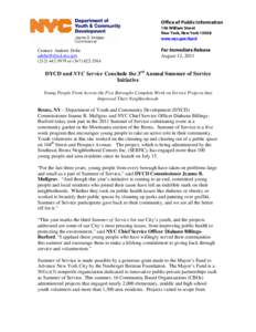 Office of Public Information 156 William Street New York, New York[removed]www.nyc.gov/dycd  Contact: Andrew Doba