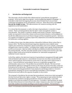 Sustainable Groundwater Management I. Introduction and Background  This document is the first draft of the Administration’s groundwater management