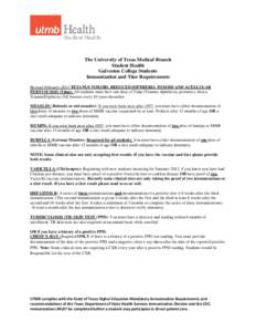 The University of Texas Medical Branch Student Health Galveston College Students Immunization and Titer Requirements Revised February 2013 TETANUS TOXOID, REDUCED DIPTHERIA TOXOID AND ACELLULAR PERTUSUSSIS (Tdap): All st