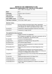 REPORT BY THE COMMONWEALTH AND IMMIGRATION OMBUDSMAN FOR TABLING IN PARLIAMENT Under s 486O of the Migration Act 1958 Name  Mr X