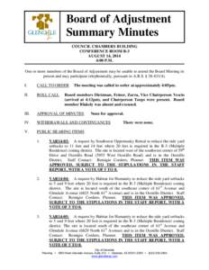 Board of Adjustment Summary Minutes COUNCIL CHAMBERS BUILDING CONFERENCE ROOM B-3 AUGUST 14, 2014 4:00 P.M.