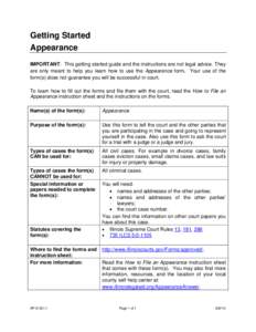 Getting Started Appearance IMPORTANT: This getting started guide and the instructions are not legal advice. They are only meant to help you learn how to use the Appearance form. Your use of the form(s) does not guarantee