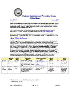 National Infrastructure Protection Center CyberNotes Issue #[removed]