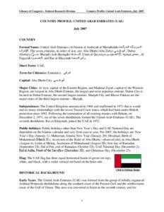 Library of Congress – Federal Research Division  Country Profile: United Arab Emirates, July 2007