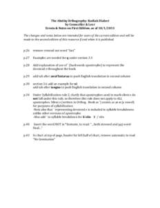 The	
  Alutiiq	
  Orthography:	
  Kodiak	
  Dialect	
   by	
  Counceller	
  &	
  Leer	
   Errata	
  &	
  Notes	
  on	
  First	
  Edition,	
  as	
  of	
  [removed]	
     The	
  changes	
  and	
  note