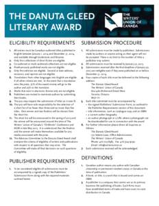 THE DANUTA GLEED LITERARY AWARD ELIGIBILITY REQUIREMENTS SUBMISSION PROCEDURE