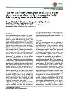 Editorial Journal of the Royal Society of Medicine; 2014, Vol. 107(1S) 6–9 DOI: [removed][removed]The African Health Observatory and national health observatories as platforms for strengthening health