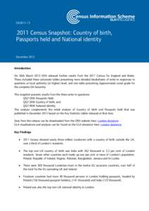 CIS2012[removed]Census Snapshot: Country of birth, Passports held and National identity December 2012