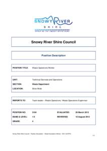 Snowy River Shire Council  Position Description POSITION TITLE: