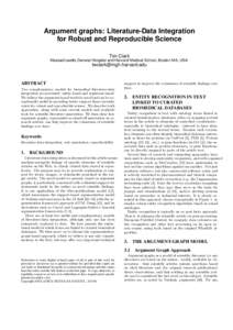 Argument graphs: Literature-Data Integration for Robust and Reproducible Science Tim Clark Massachusetts General Hospital and Harvard Medical School, Boston MA, USA  