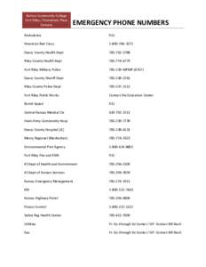 Barton Community College Fort Riley / Grandview Plaza Campus EMERGENCY PHONE NUMBERS