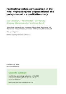 Facilitating technology adoption in the NHS: negotiating the organisational and policy context – a qualitative study