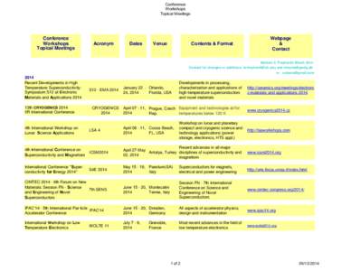 Conference Workshops Topical Meetings Conference Workshops