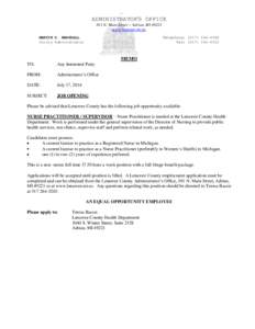 ADMINISTRATOR=S OFFICE 301 N. Main Street ~ Adrian, MI[removed]www.lenawee.mi.us MARTIN D. MARSHALL County Administrator