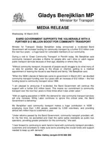 Gladys Berejiklian MP Minister for Transport MEDIA RELEASE Wednesday 18 March 2015