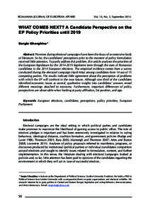 ROMANIAN JOURNAL OF EUROPEAN AFFAIRS  Vol. 14, No. 3, September 2014 WHAT COMES NEXT? A Candidate Perspective on the EP Policy Priorities until 2019