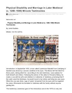 Physical Disability and Marriage in Later Medieval (c. 1200–1500) Miracle Testimonies