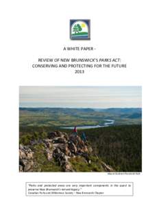 A WHITE PAPER REVIEW OF NEW BRUNSWICK’S PARKS ACT: CONSERVING AND PROTECTING FOR THE FUTURE 2013 Mount Carleton Provincial Park