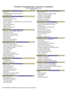 DEPARTMENT OF MANAGEMENT FISCAL & POLICY ANALYST ASSIGNMENTS DAVID ROEDERER, DIRECTOR July 1, 2014 Joe Barry[removed]removed] Risk Manager Development of Risk Management Principals